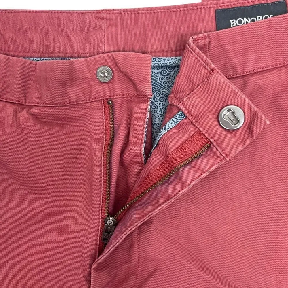 Bonobos Mens Straight Leg Cotton Flat Front Chino Pants Dusty Red Size 35x32